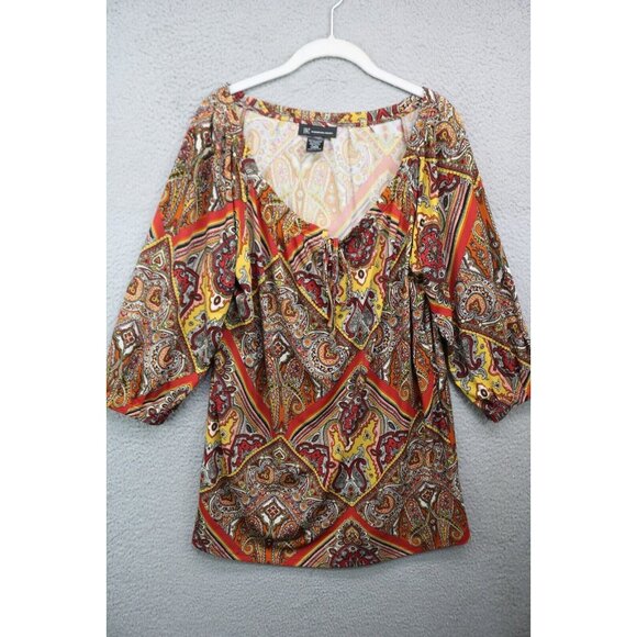 INC International Concepts 3/4 Puff Sleeve Paisley Tunic-Size Large-BOHO - Picture 1 of 9